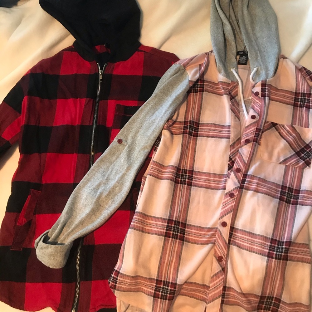 Two hooded flannels